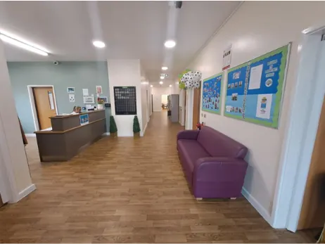 The welcoming entrance corridor and reception area at Breightmet School